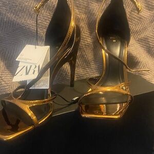 Zara Metallic Gold High Heels